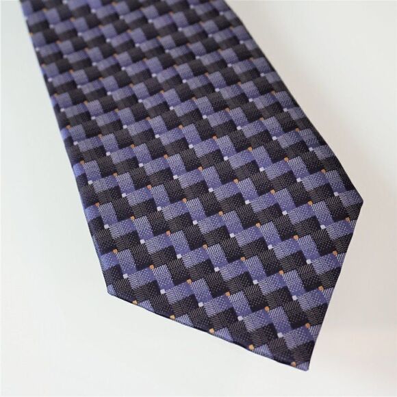 DKNY Mens Tie Blue Geometric Necktie 100% Silk Neck Tie - Picture 1 of 9